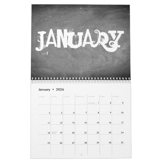 2019 Chalkboard Calendar Black and White Text Kalender (Jan 2026)