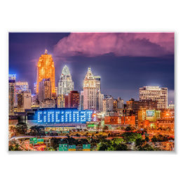 2019 Cincinnati Ohio Night Skyline - Foto print Afdruk