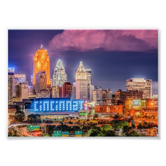2019 Cincinnati Ohio Night Skyline - Foto print Afdruk (Voorkant)