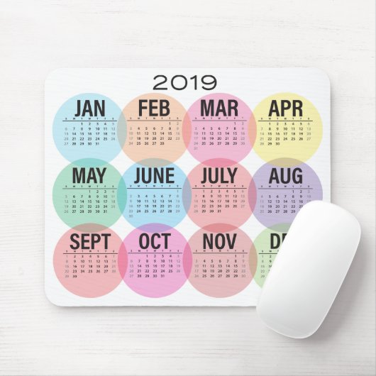 2019 Colorful Calendar on White Muismat (Met muis)
