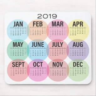 2019 Colorful Calendar on White Muismat