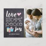 2019 Familie Foto Moderne Kerstmis Typografie Feestdagenkaart<br><div class="desc">Met dit rustieke, elegante Holiday briefkaart kunt u de tekst en foto personaliseren. Wens familie en vrienden een vrolijk kerstfeest met moderne typografie op een rustieke krijtbordachtergrond met cadeau-illustraties. De woorden op de achterkant staan voor u klaar om eenvoudig te bewerken met uw eigen groeten en oprechte uitdrukking. Deel je...</div>