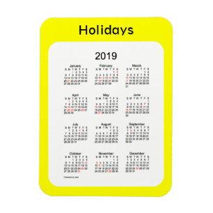 2019 Gele Vakantie Kalender door Janz Magnet Magneet