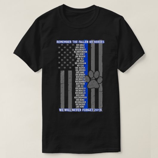 2019 Gestorven K9 Memorial Thin Blue Line Family T-shirt (Design voorkant)