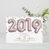 2019 GRADUATION PARTY Roos Gouden Confetti Ballonn Kaart (Staand voorkant)