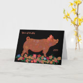 2019 het Chinese wenskaart van het Varken van de Kaart (Gele Bloem)