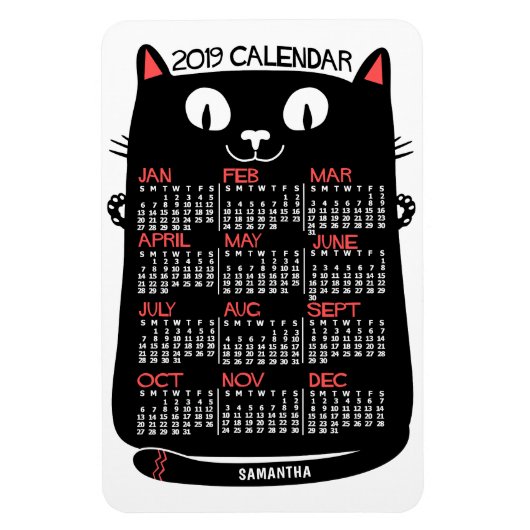 2019 Jaar Maandelijkse kalender Zwarte Kat uit de  Magneet (Verticaal)