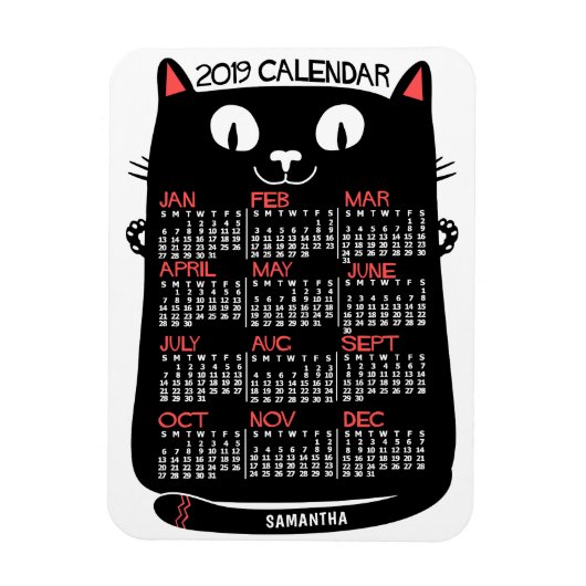 2019 Jaar Maandelijkse kalender Zwarte Kat uit de  Magneet (Verticaal)