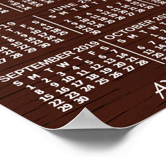 2019 Jaar Maandelijkse Roostertijd Aangepast 3 Fot Poster (Hoek)