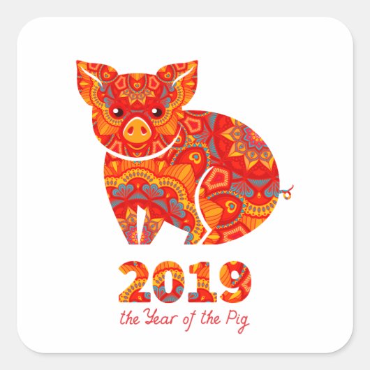 2019 Jaar van het varken Vierkante Sticker (Voorkant)