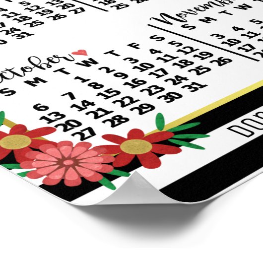 2019 Jaarkalender Bloemrijke Strepen | Aangepaste  Poster (Hoek)