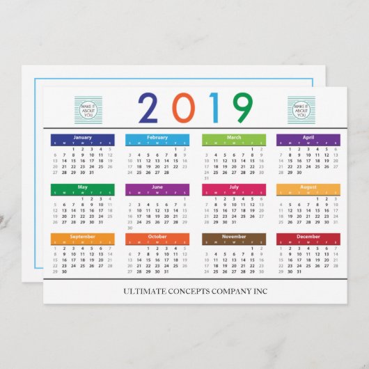2019 Kalender Bedrijf Logo en Naam Feestdagenkaart (Voorkant / Achterkant)