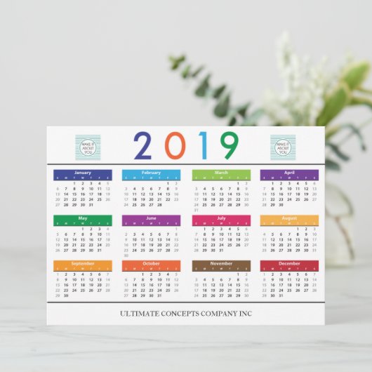 2019 Kalender Bedrijf Logo en Naam Feestdagenkaart (Staand voorkant)
