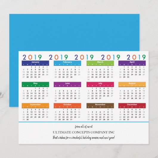 2019 Kalender Bedrijfsnaam en Groeten Feestdagenkaart (Voorkant / Achterkant)
