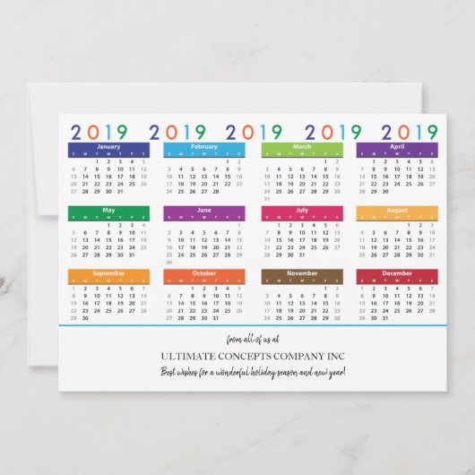 2019 Kalender Bedrijfsnaam | Logo op rug Feestdagenkaart (Voorkant)