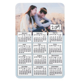 2019 Kalender Gepersonaliseerde Blauwe Fotomagneet Magneet