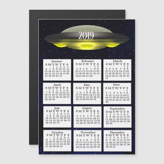 2019 Kalender Magneet UFO en Sterren Magnetische Uitnodiging (Voorkant / Achterkant)