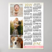 2019 Kalender Roze Goud Familiefoto Collage Poster (Voorkant)