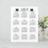2019 kalenderdop van tekenweefsel zwart-wit (Staand voorkant)