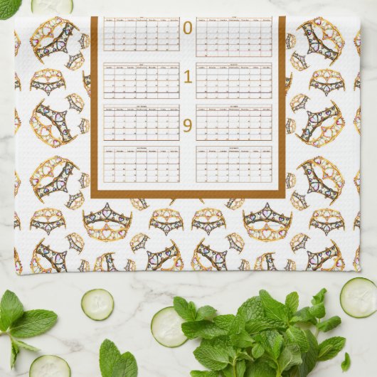 2019 Kalendergoudkroon tiara Kitchen Tea Towel Theedoek (Gevouwen)