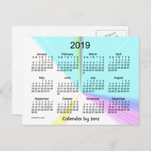 2019 Kleurpunt Mini Kalender van Janz Briefkaart (Voorkant / Achterkant)