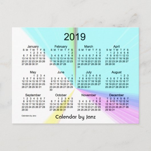 2019 Kleurpunt Mini Kalender van Janz Briefkaart (Voorkant)