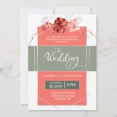 2019 Koraal Sage Modern Floral Geometric Wedding Kaart (Voorkant)