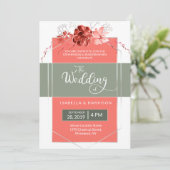 2019 Koraal Sage Modern Floral Geometric Wedding Kaart (Staand voorkant)