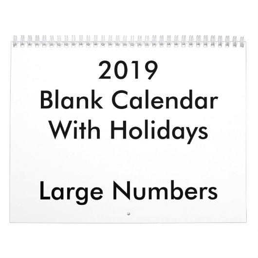 2019 Lege Kalender Met Feestdagen Grote Nummers (Hoes)