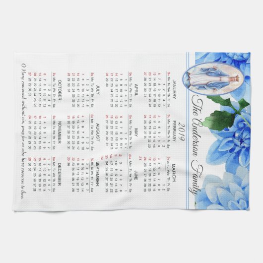 2019 Maagd Mary Calendar zonder winstoogmerk Theedoek (Horizontaal)