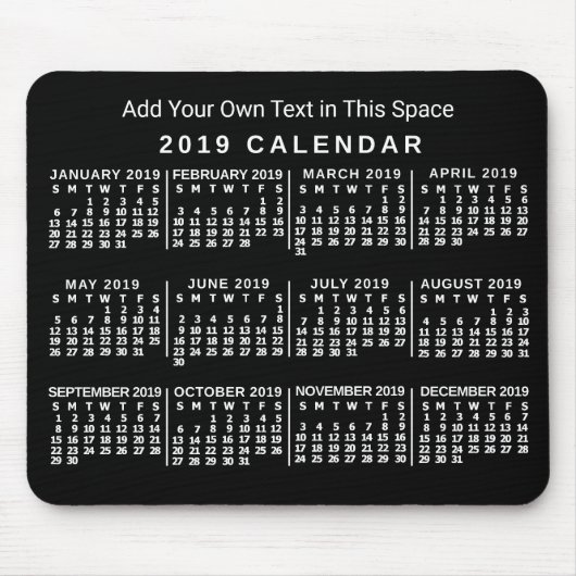 2019 Maandelijkse kalender Aangepast zwart-wit Muismat (Voorkant)