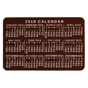 2019 Maandelijkse kalender Bruin Hout Eenvoudig Magneet