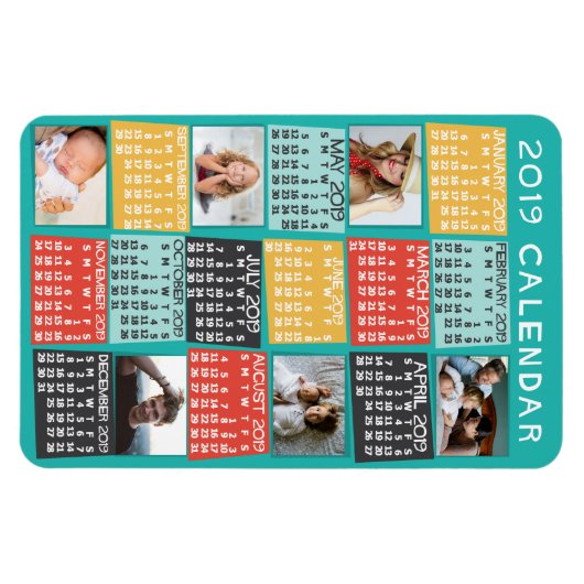 2019 Maandelijkse kalender Moderne Foto Collage 20 Magneet (Horizontaal)