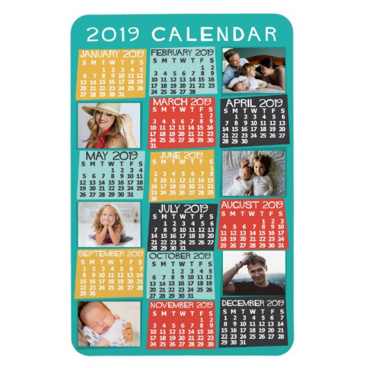 2019 Maandelijkse kalender Moderne Foto Collage 20 Magneet (Verticaal)