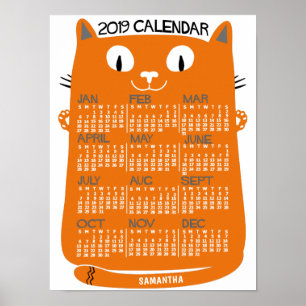 2019 Maandelijkse kalender Oranje kat uit de midde Poster