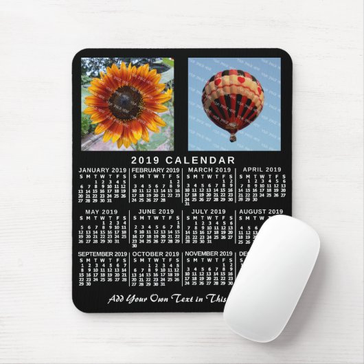 2019 Maandelijkse kalender zwart, aangepast 2 foto Muismat (Met muis)