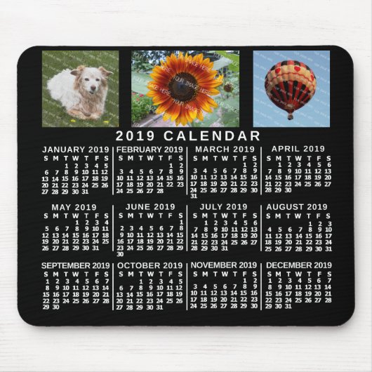 2019 Maandelijkse kalender zwart, aangepast 3 foto Muismat (Voorkant)