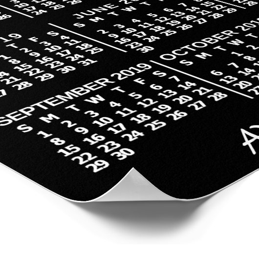 2019 Maandelijkse kalender zwart, aangepast 3 foto Poster (Hoek)