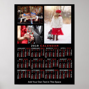 2019 Maandelijkse kalender zwart, aangepast 3 foto Poster
