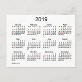 2019 Mini Kalender met Feestdagen (Voorkant)