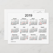 2019 Minikalender met Feestdagen (Voorkant / Achterkant)