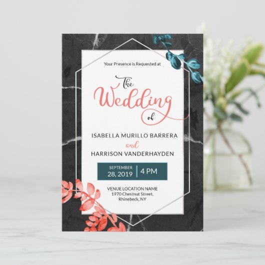 2019 Modern Coral Blauwgroen Botanische Zwarte Huw Kaart (Staand voorkant)