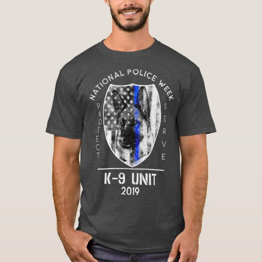 2019 National Police Week K9 Unit Thin Blue Line T-shirt (Voorkant)