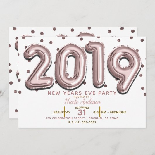 2019 New Years Eve Party Roos goudballonnen Kaart (Voorkant / Achterkant)