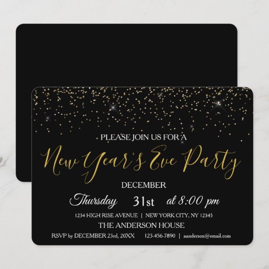 2019 Nieuwjaarsfeest Glitter Sparkle Invite Kaart (Voorkant / Achterkant)