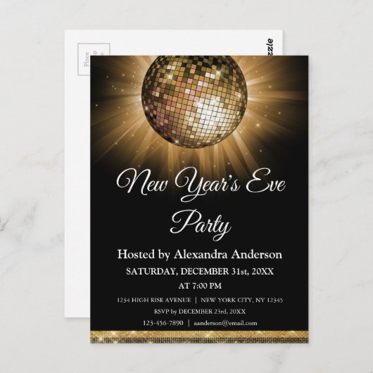 2019 Oudejaarsavond Party Gold Disco Ball Briefkaart (Voorkant / Achterkant)