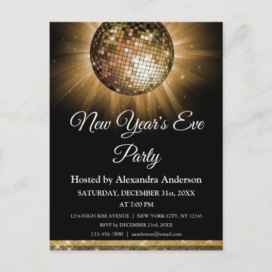 2019 Oudejaarsavond Party Gold Disco Ball Briefkaart (Voorkant)