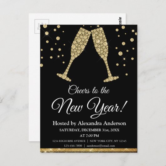 2019 oudejaarsfeest Champagneglazen Briefkaart (Voorkant / Achterkant)