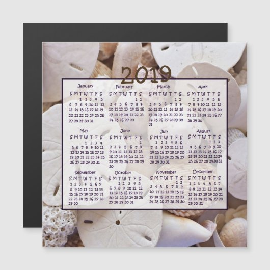 2019 Shells Sand Dollar Mini Magnet Kalenders (Voorkant / Achterkant)