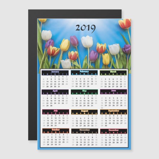 2019 Tulips Mini Magnet-agenda Magnetische Uitnodiging (Voorkant / Achterkant)
